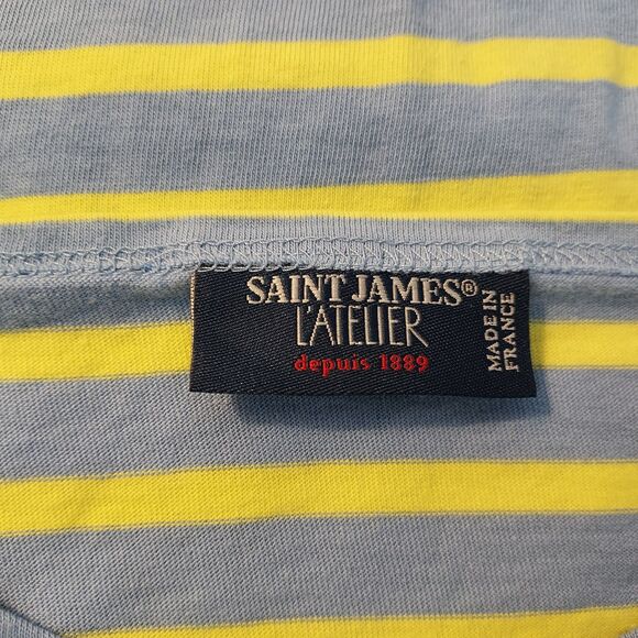SAINT JAMES L'ATELIER Womens Size 10 Blue Yellow Nautical Striped Cotton Top - Picture 8 of 13